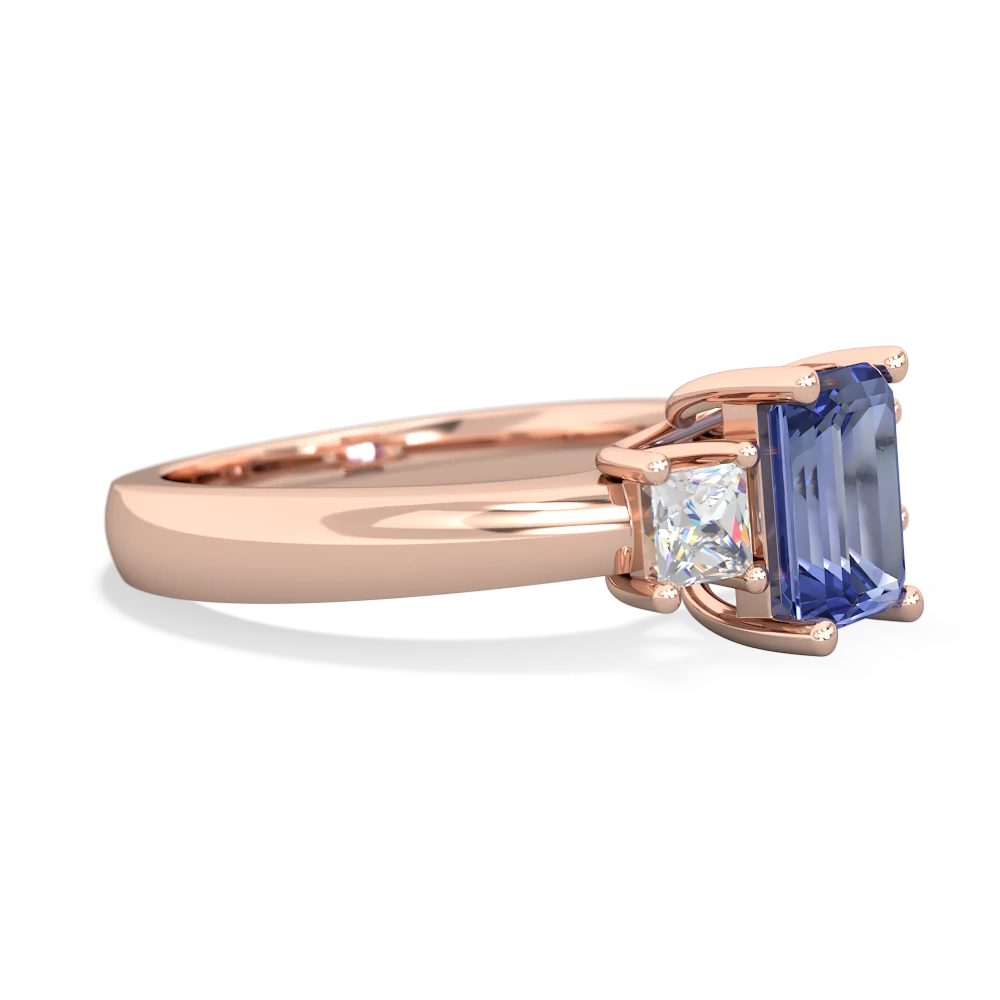 Tanzanite Diamond Three Stone Emerald-Cut Trellis 14K Rose Gold ring R4021