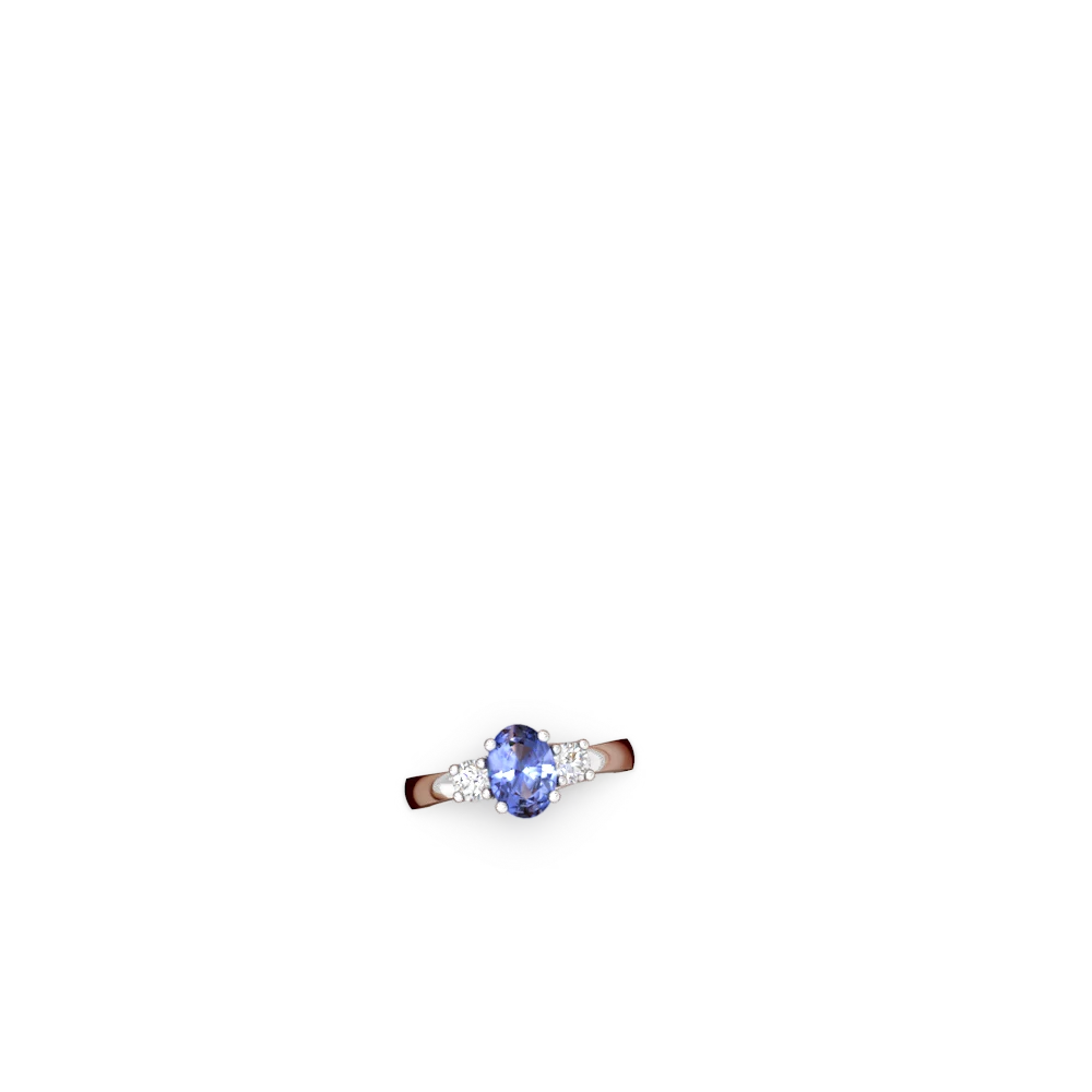 Tanzanite Diamond Three Stone Oval Trellis 14K White Gold ring R4024