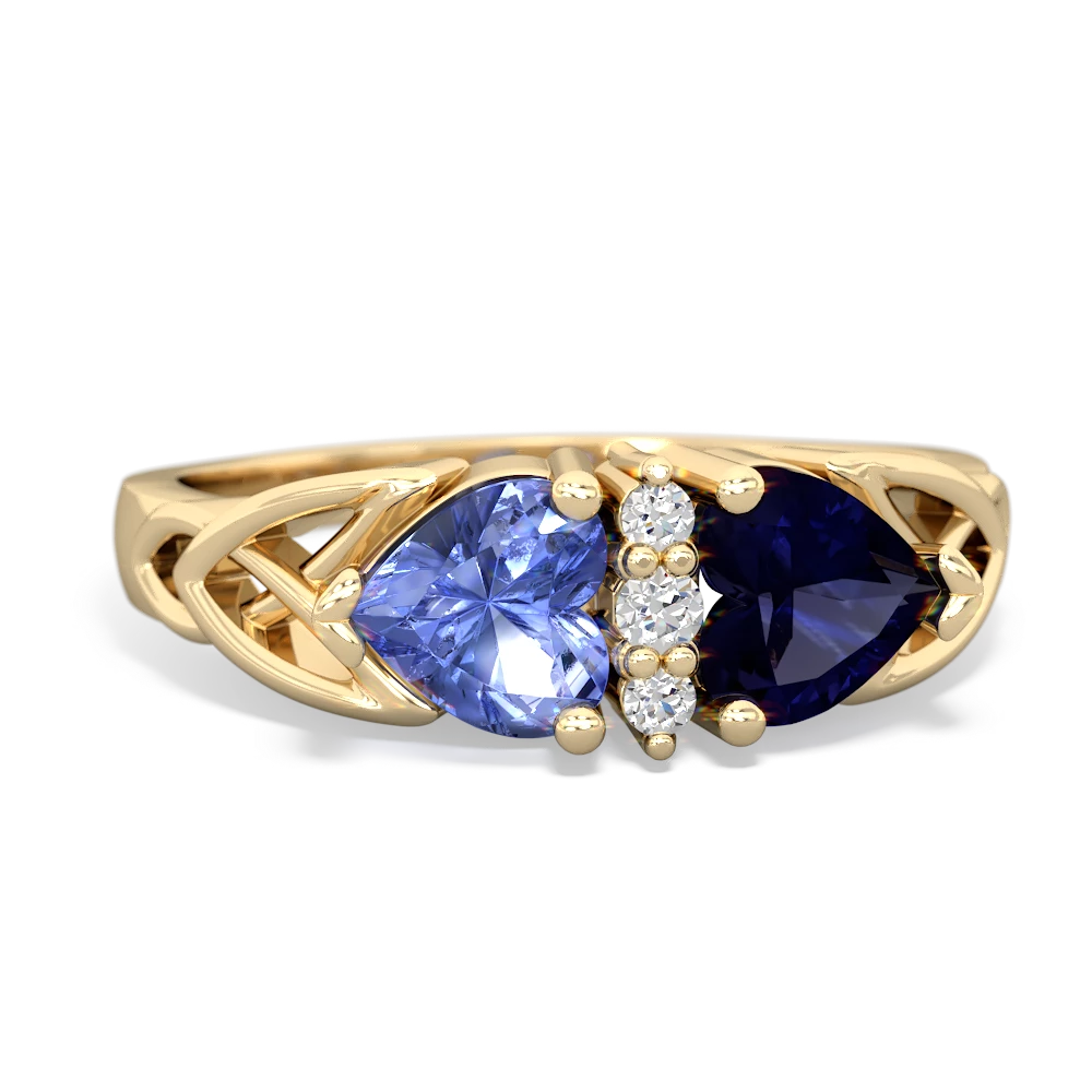 Tanzanite Celtic Knot Double Heart 14K Yellow Gold ring R5040