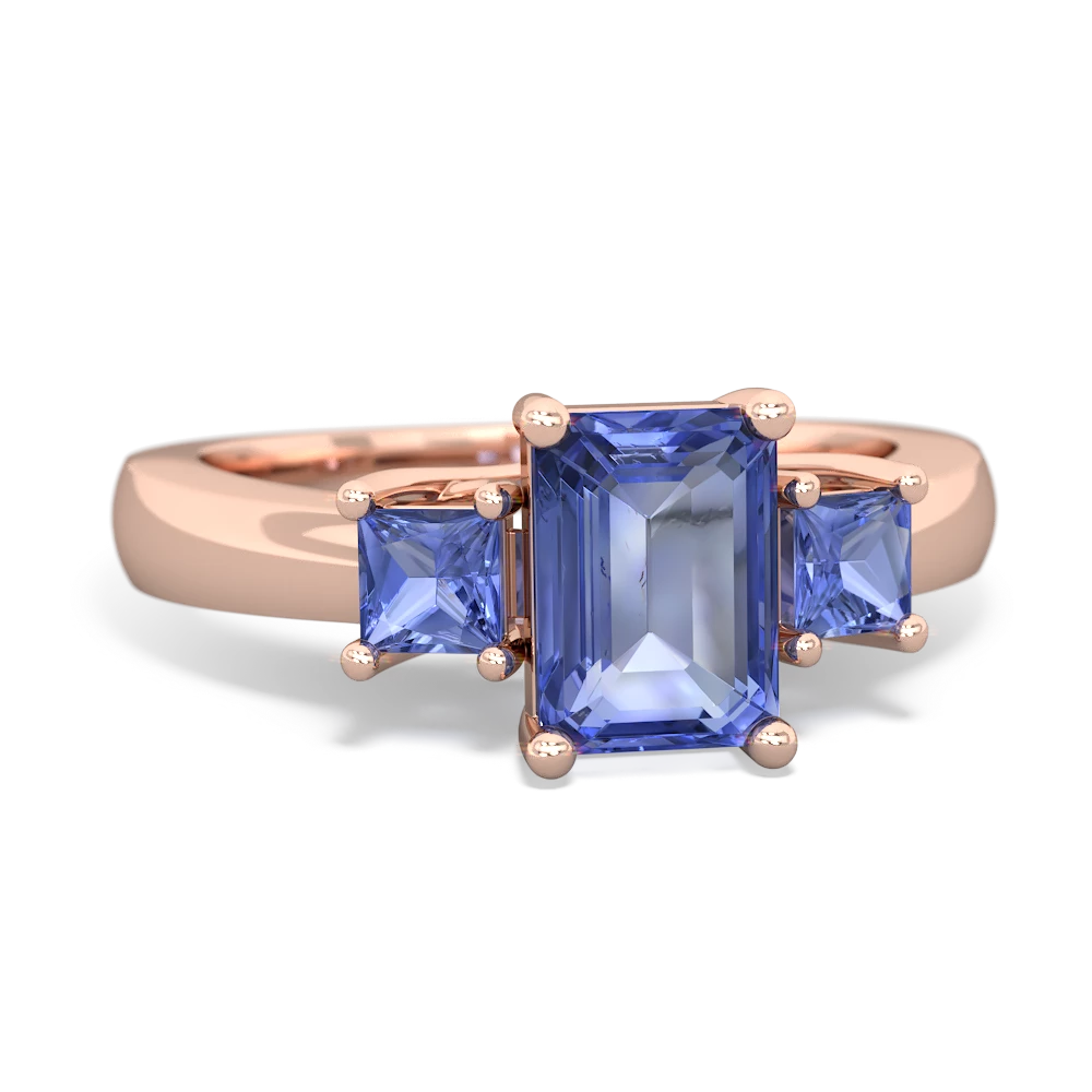 Sapphire Three Stone Emerald-Cut Trellis 14K Rose Gold ring R4021