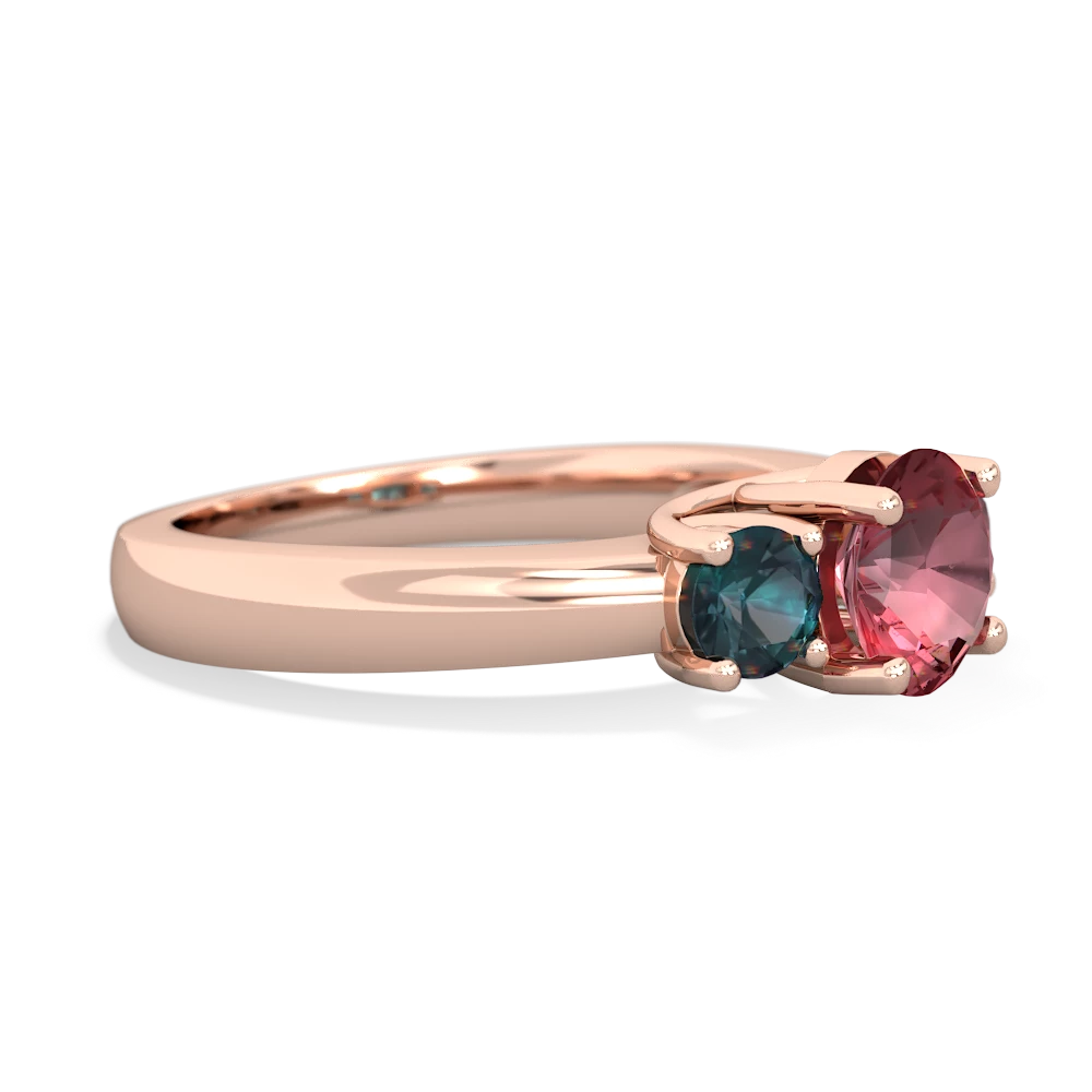 Pink Tourmaline Three Stone Round Trellis 14K Rose Gold ring R4018