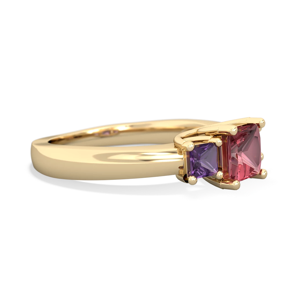 Pink Tourmaline Three Stone Trellis 14K Yellow Gold ring R4015