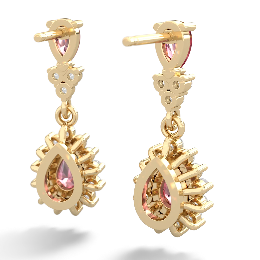 Pink Tourmaline Halo Pear Dangle 14K Yellow Gold earrings E1882