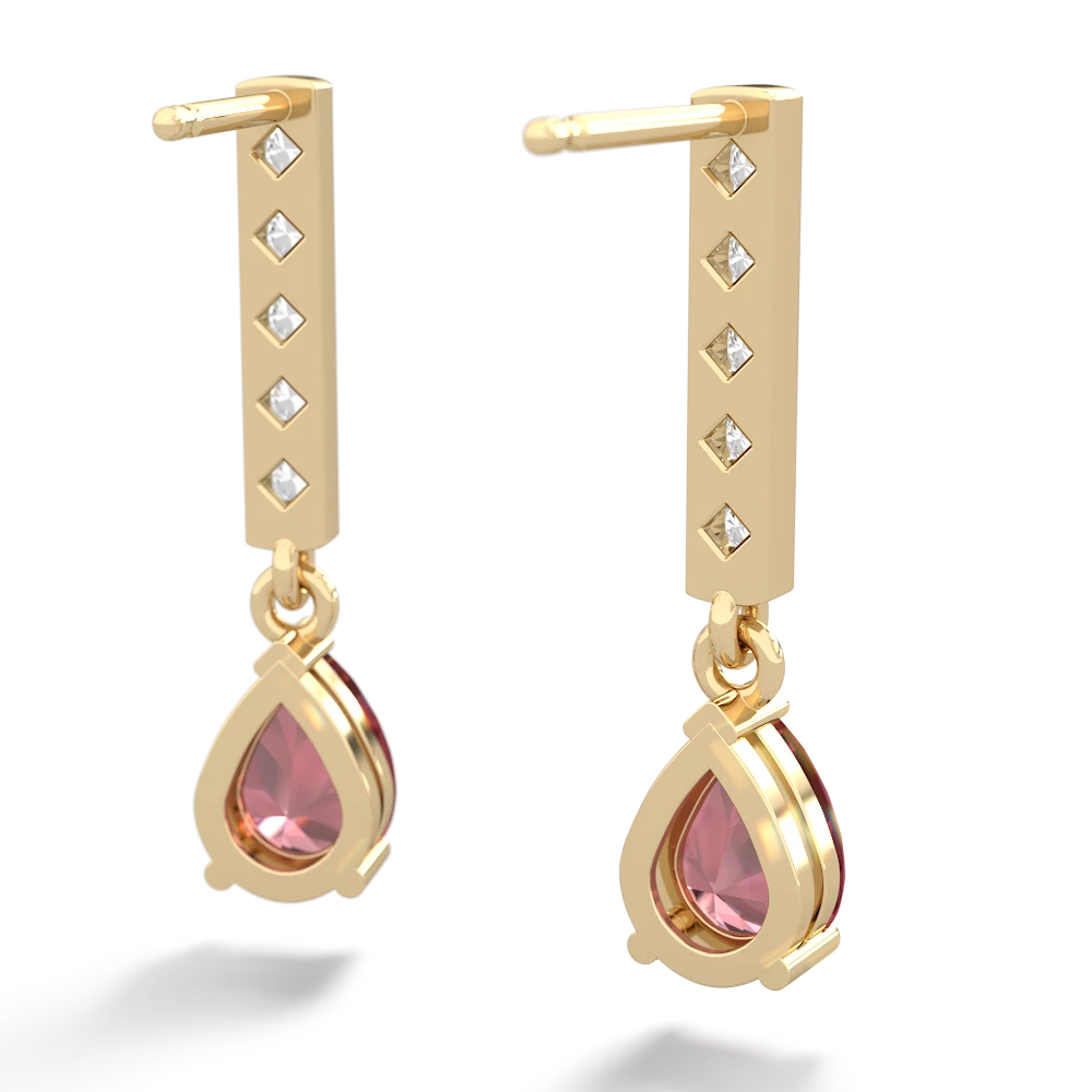 Pink Tourmaline Art Deco Diamond Drop 14K Yellow Gold earrings E5324