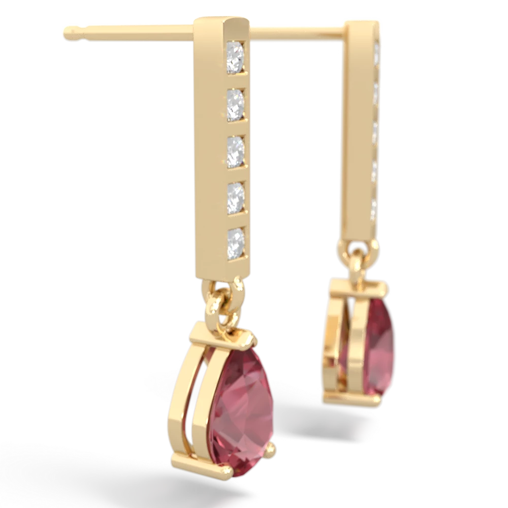 Pink Tourmaline Art Deco Diamond Drop 14K Yellow Gold earrings E5324