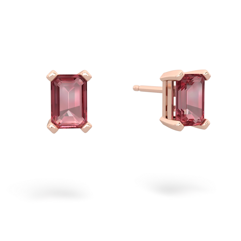 Pink Tourmaline 6X4mm Emerald-Cut Stud 14K Rose Gold earrings E1855