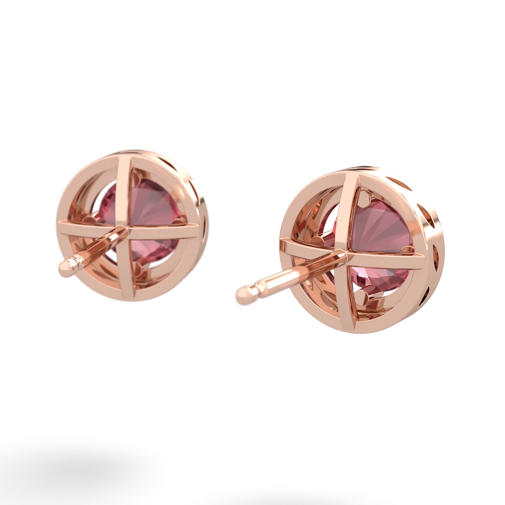 Pink Tourmaline Halo 14K Rose Gold earrings E5320