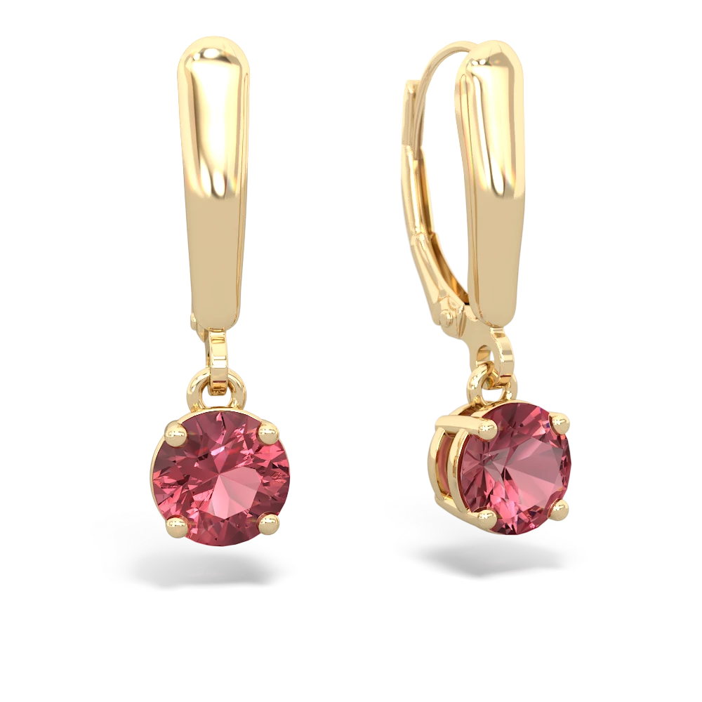 Pink Tourmaline 6Mm  Round Lever Back 14K Yellow Gold earrings E2786