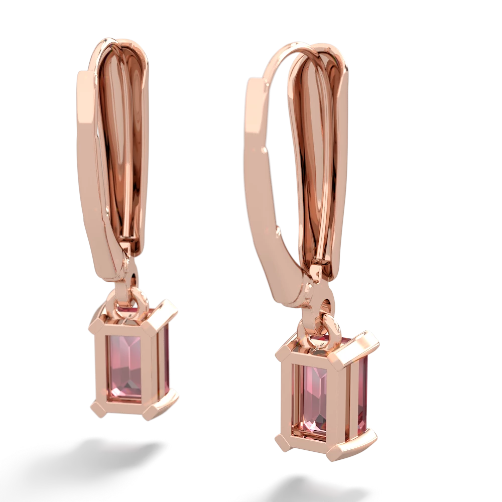 Pink Tourmaline 6X4mm Emerald-Cut Lever Back 14K Rose Gold earrings E2855