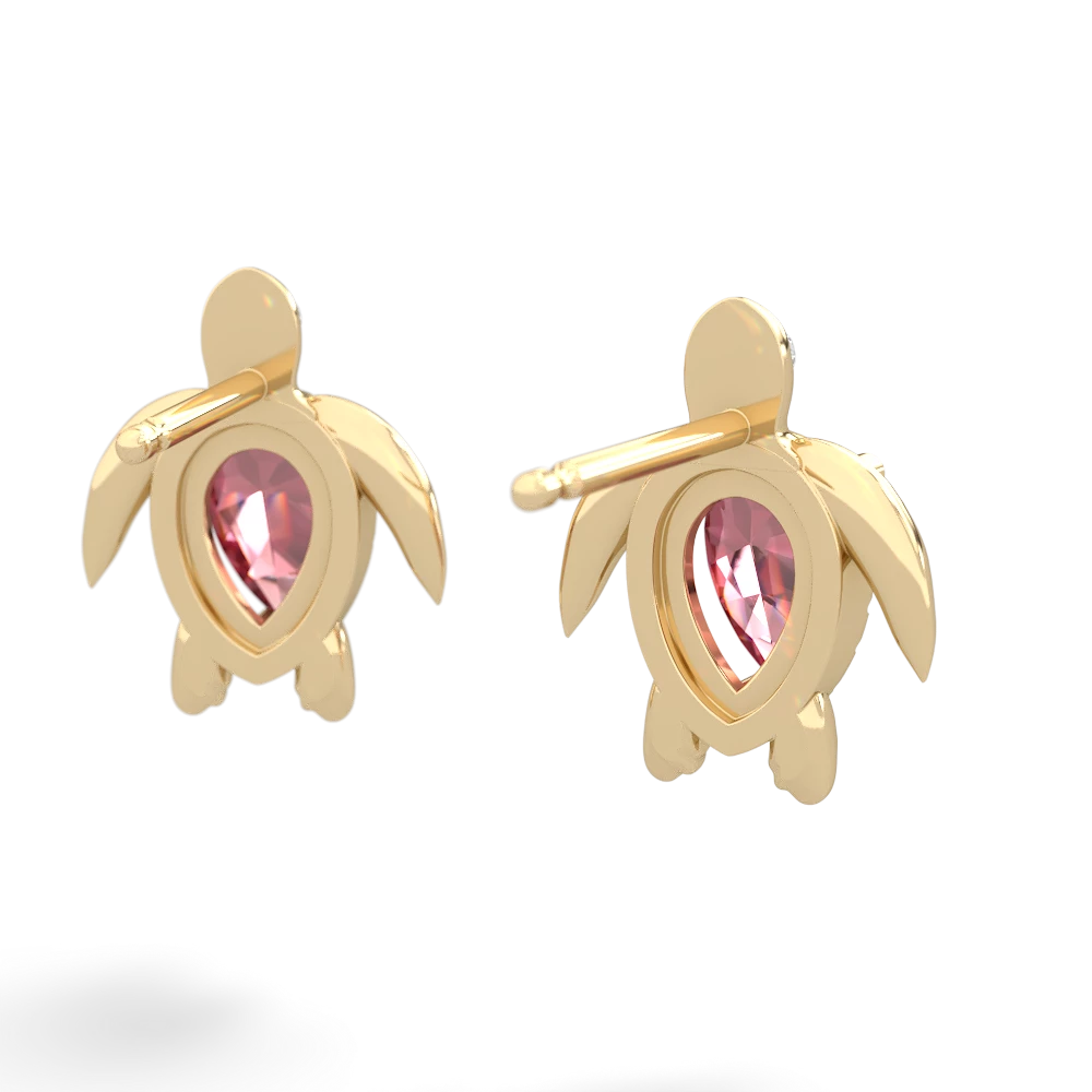 Pink Tourmaline Baby Sea Turtle 14K Yellow Gold earrings E5241