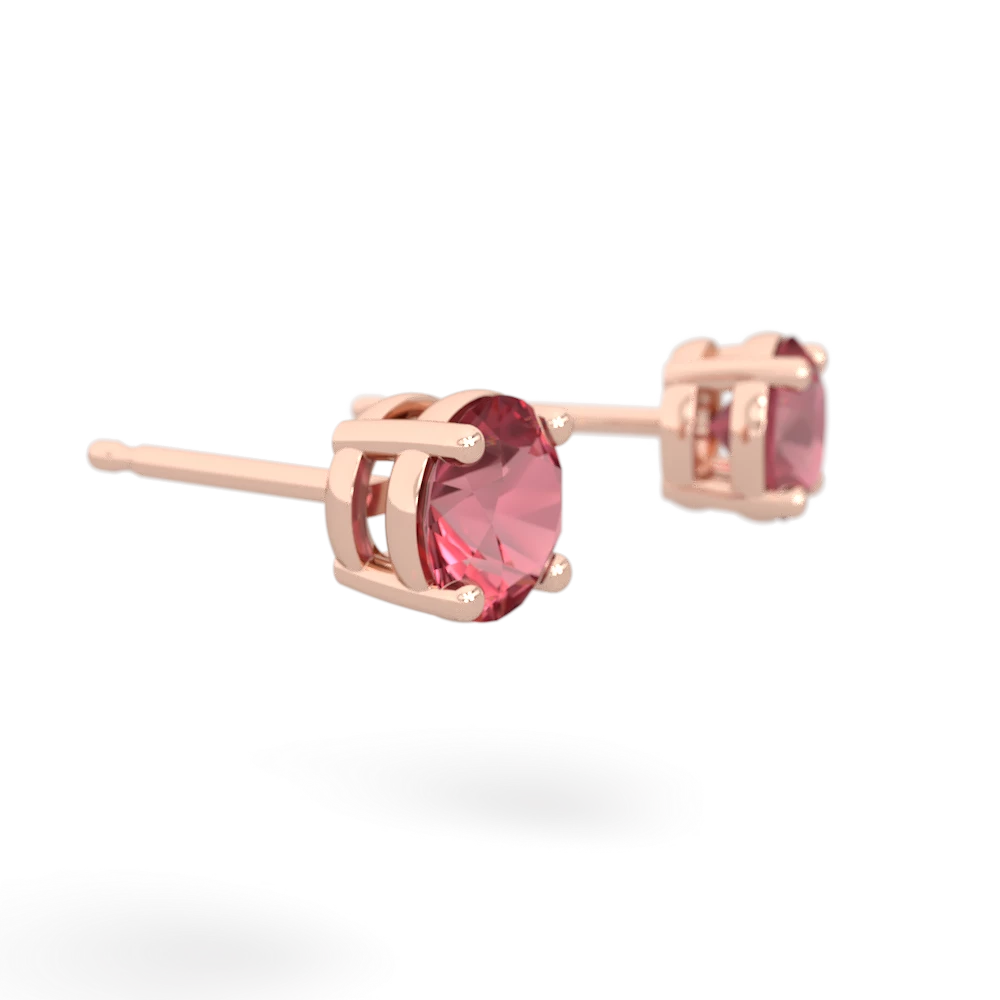 Pink Tourmaline 5Mm Round Stud 14K Rose Gold earrings E1785