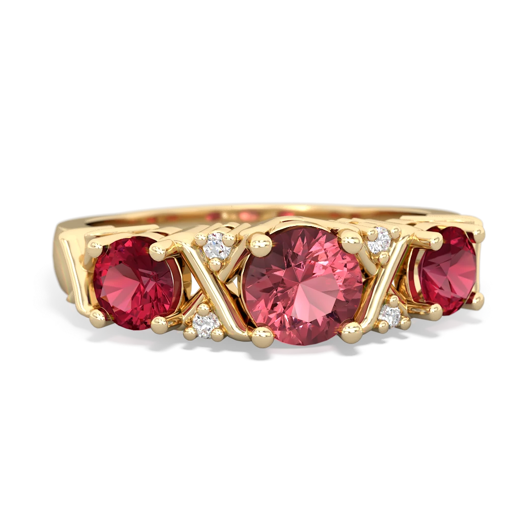 Pink Tourmaline Hugs And Kisses 14K Yellow Gold ring R5016