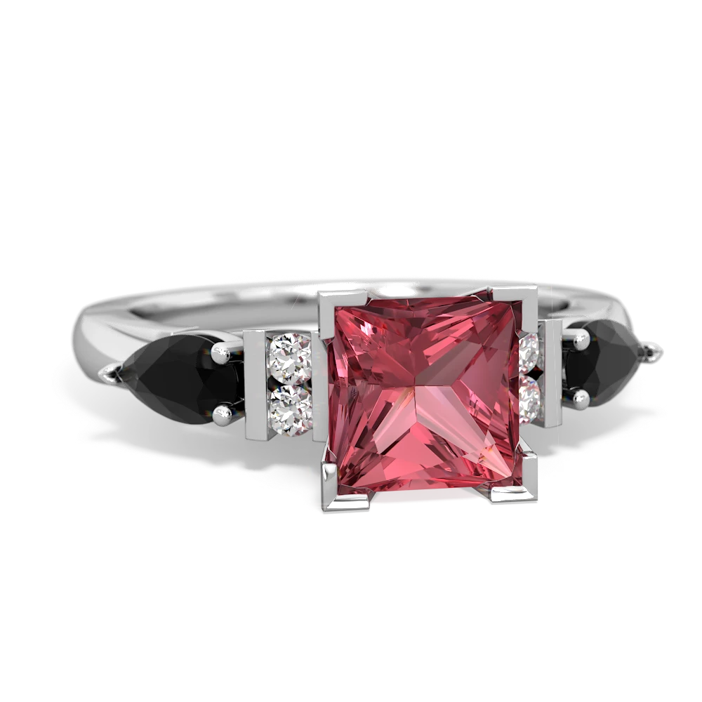 Pink Tourmaline 6Mm Princess Eternal Embrace Engagement 14K White Gold ring C2002