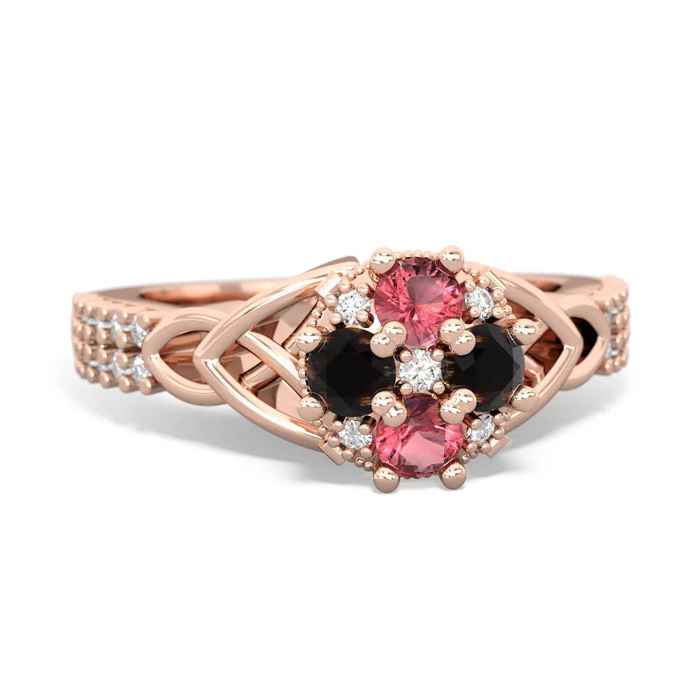 Pink Tourmaline Celtic Knot Cluster Engagement 14K Rose Gold ring R26443RD