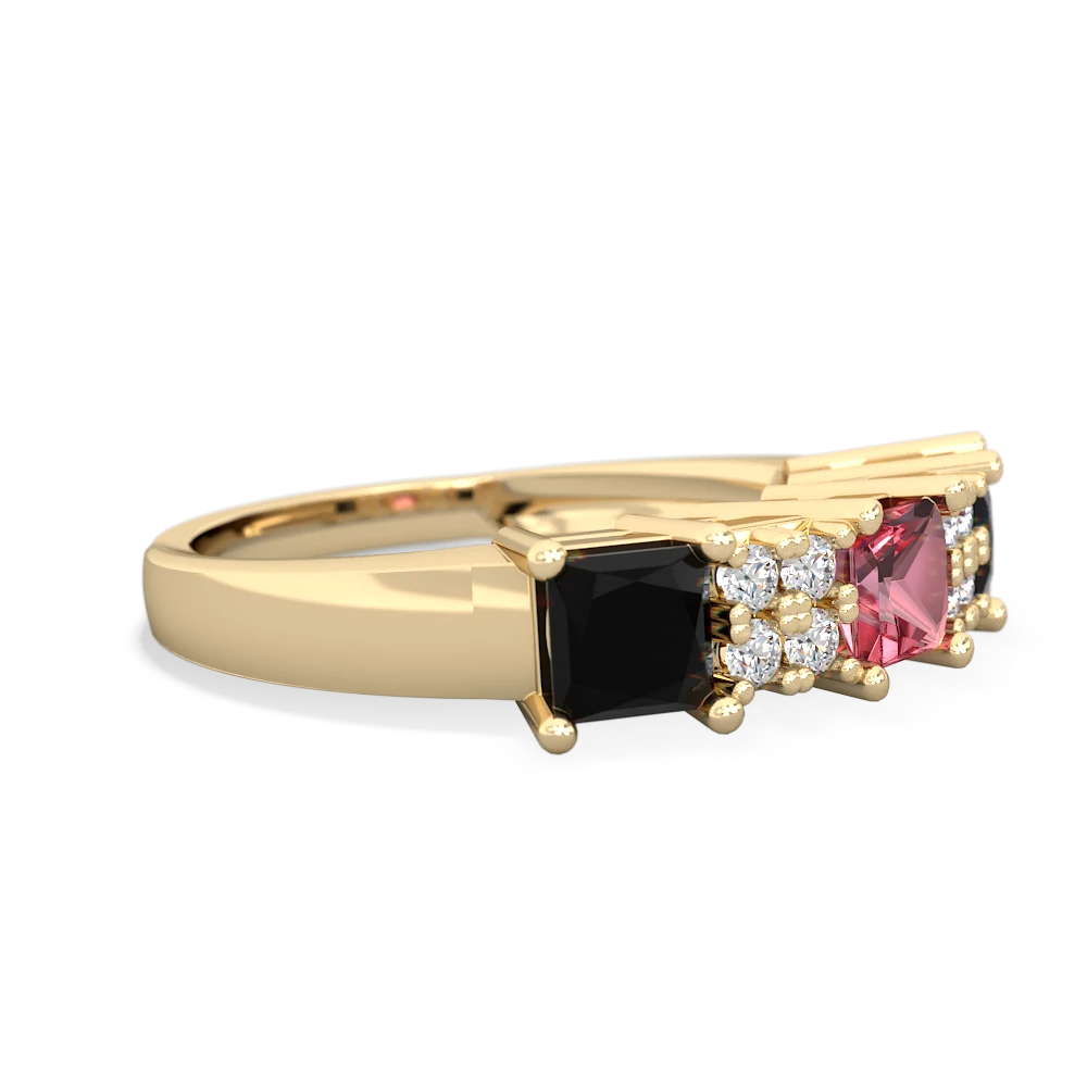 Pink Tourmaline Three Stone Diamond Cluster 14K Yellow Gold ring R2592