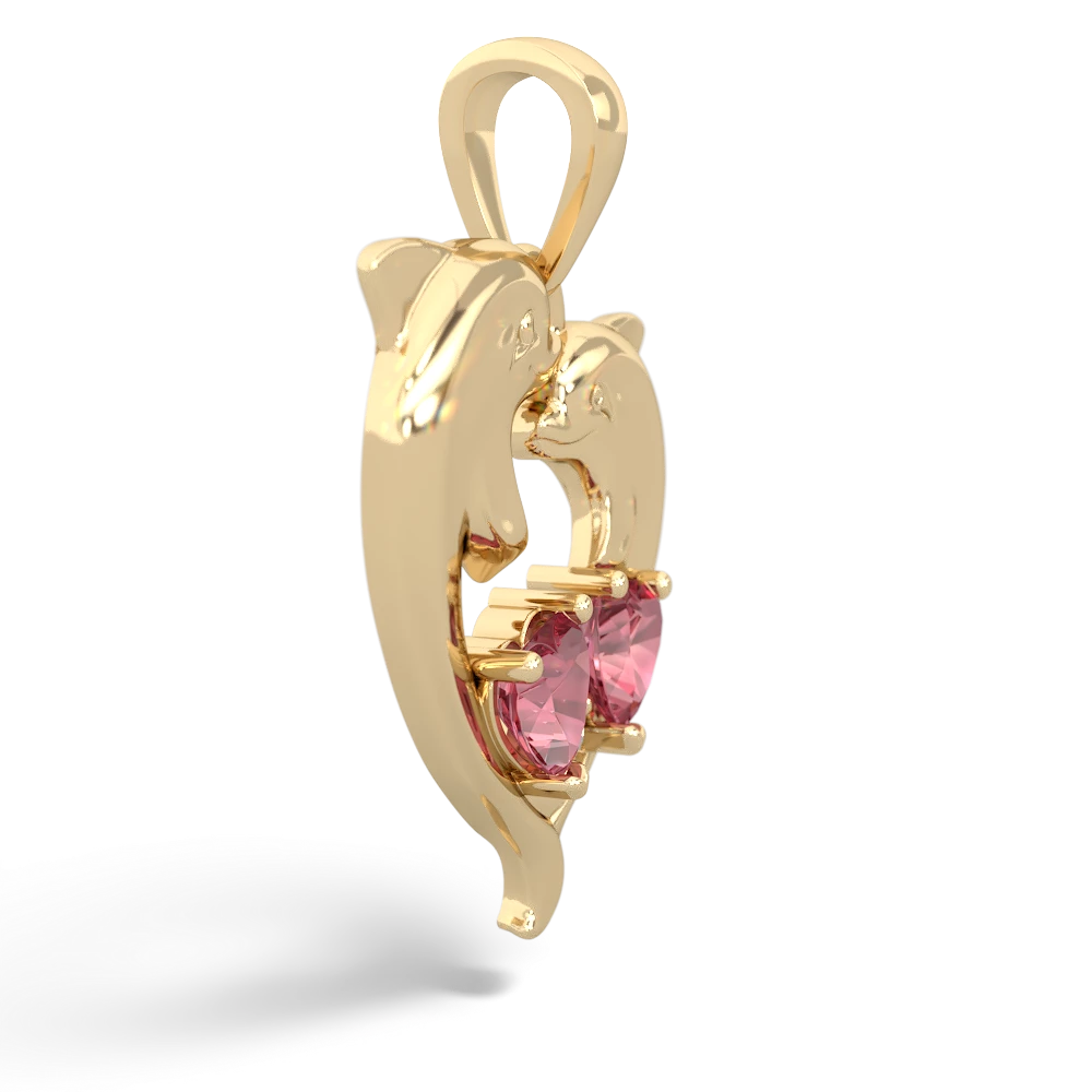 Pink Tourmaline Dolphin Heart 14K Yellow Gold pendant P5820