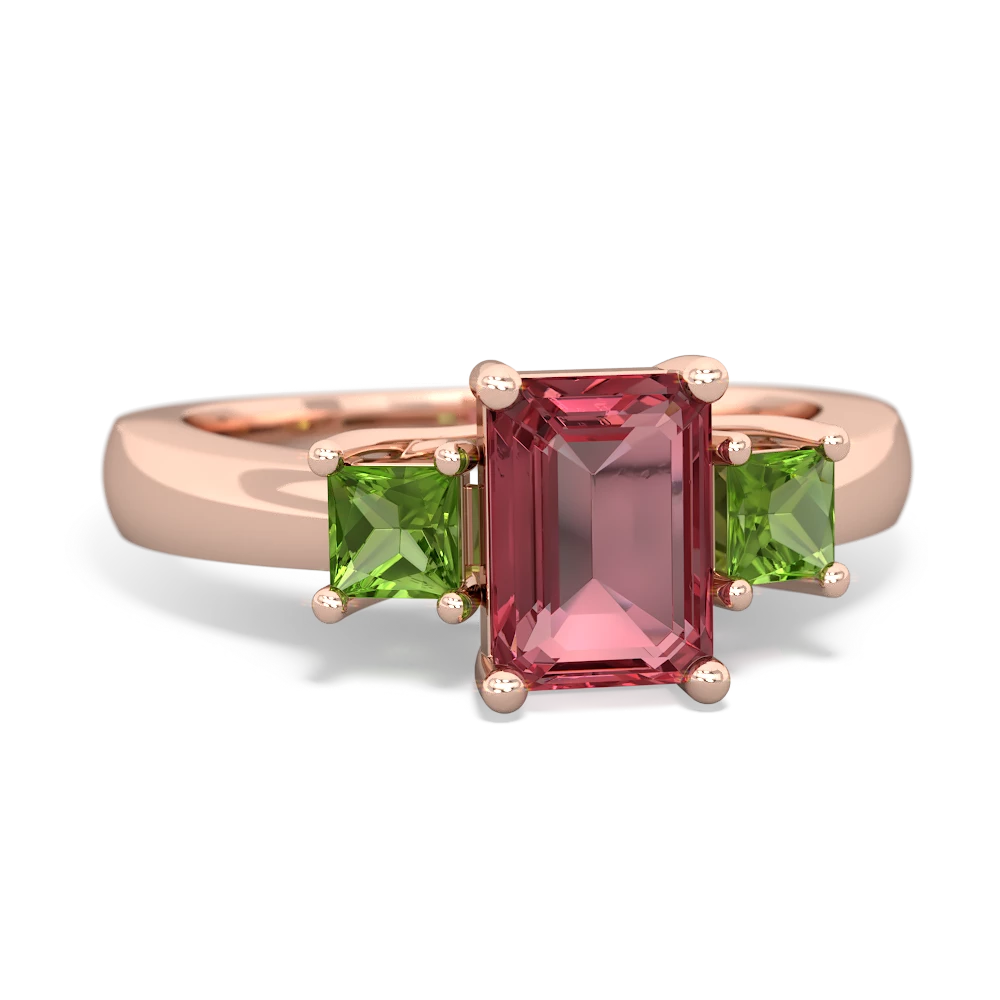 Pink Tourmaline Three Stone Emerald-Cut Trellis 14K Rose Gold ring R4021