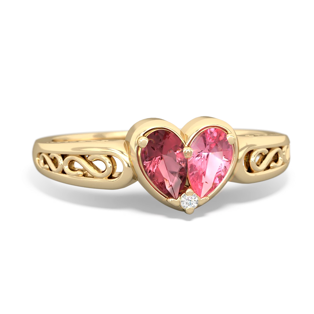 Pink Tourmaline Filligree 'One Heart' 14K Yellow Gold ring R5070