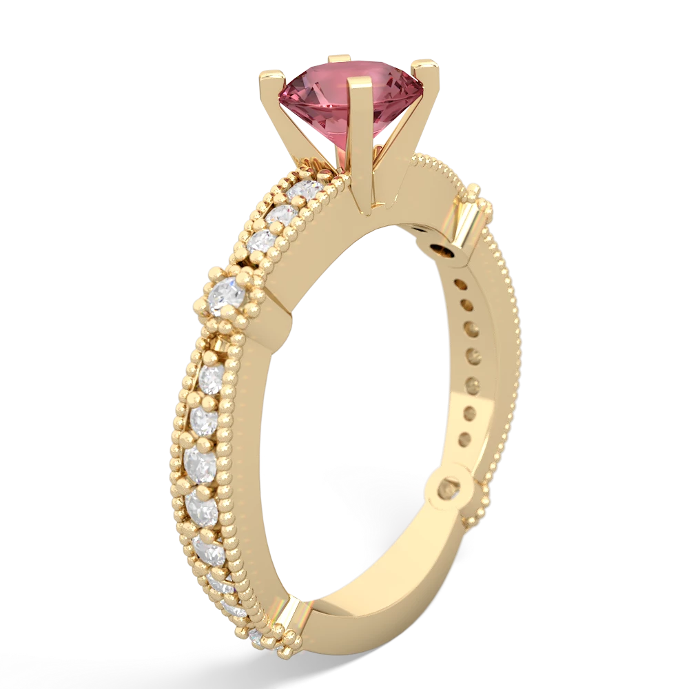 Pink Tourmaline Sparkling Tiara 6Mm Round 14K Yellow Gold ring R26296RD