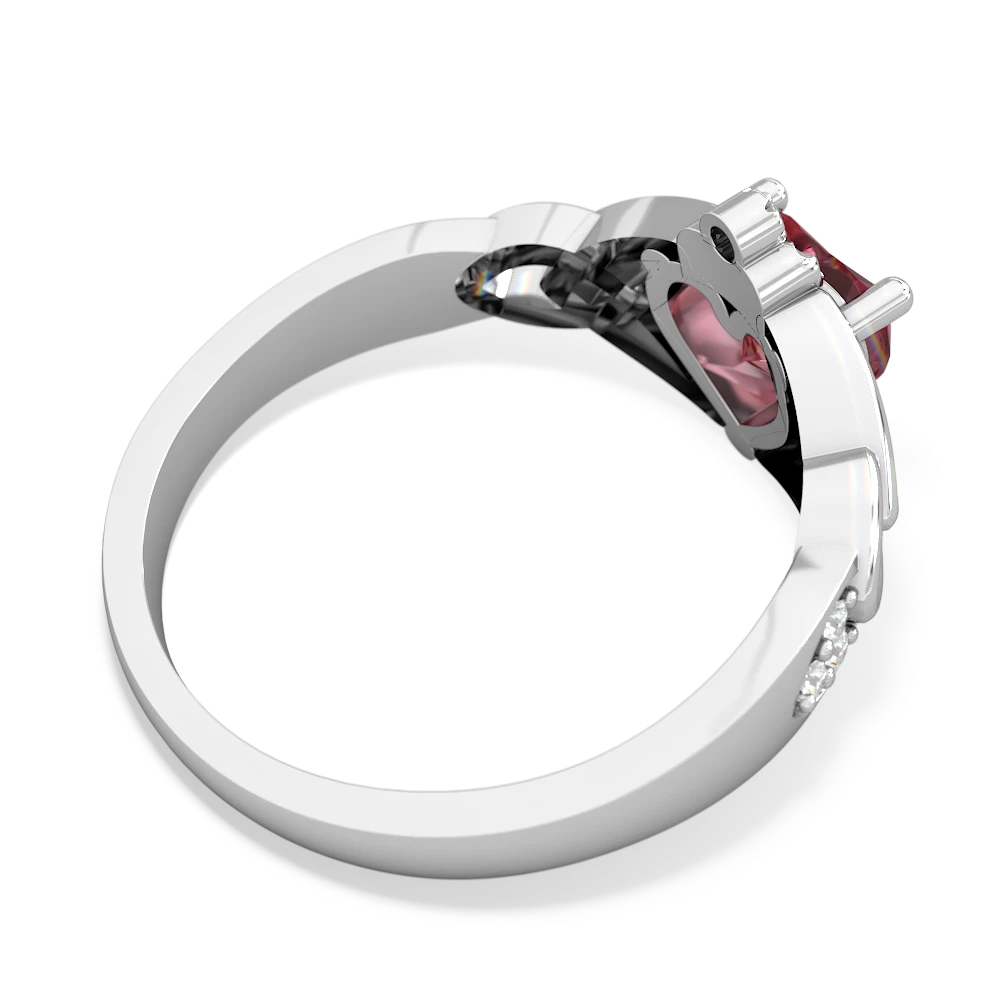 Pink Tourmaline Claddagh Celtic Knot Diamond 14K White Gold ring R5001