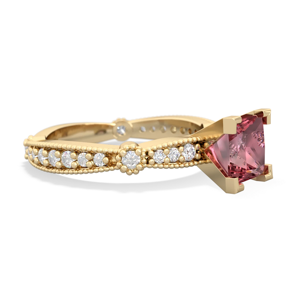Pink Tourmaline Sparkling Tiara 6Mm Princess 14K Yellow Gold ring R26296SQ
