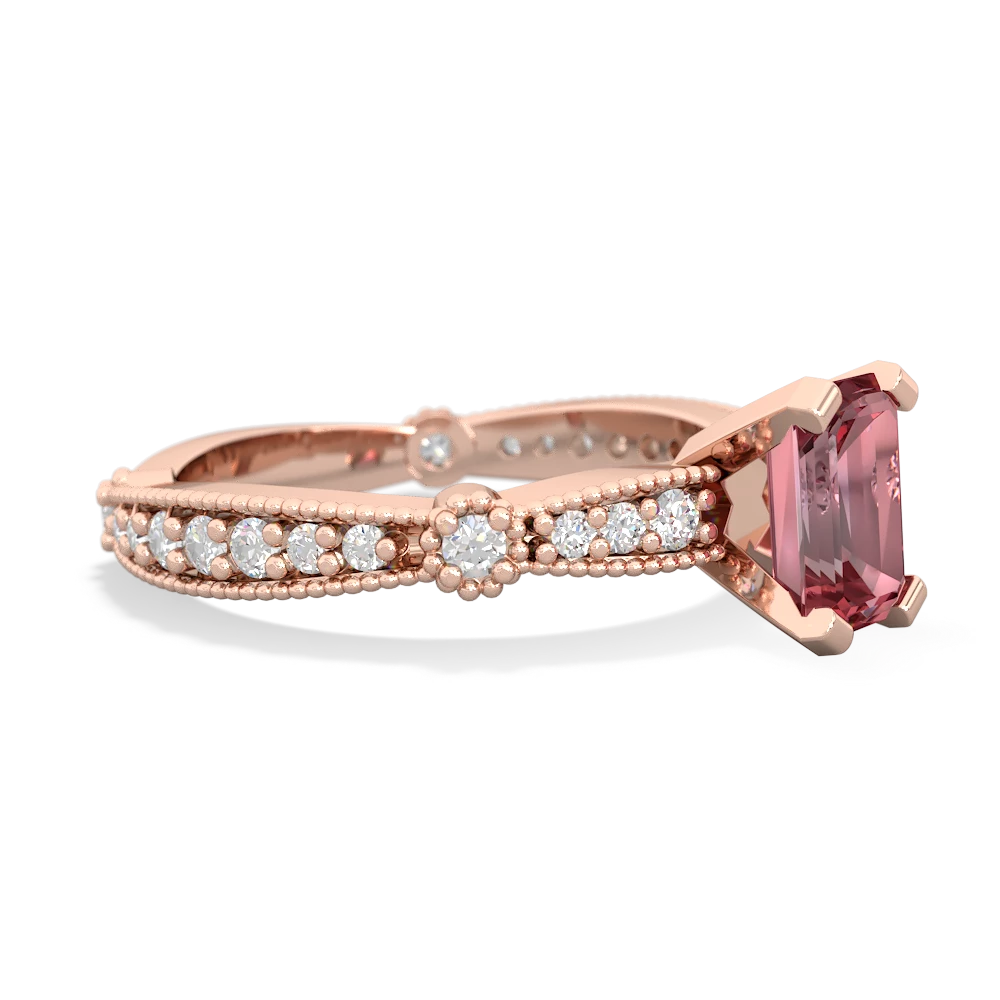 Pink Tourmaline Sparkling Tiara 7X5mm Emerald-Cut 14K Rose Gold ring R26297EM
