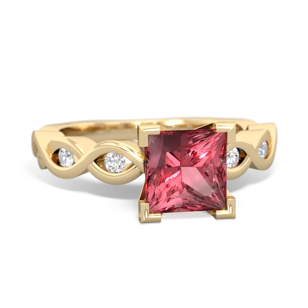 Pink Tourmaline Infinity 6Mm Princess Engagement 14K Yellow Gold ring R26316SQ