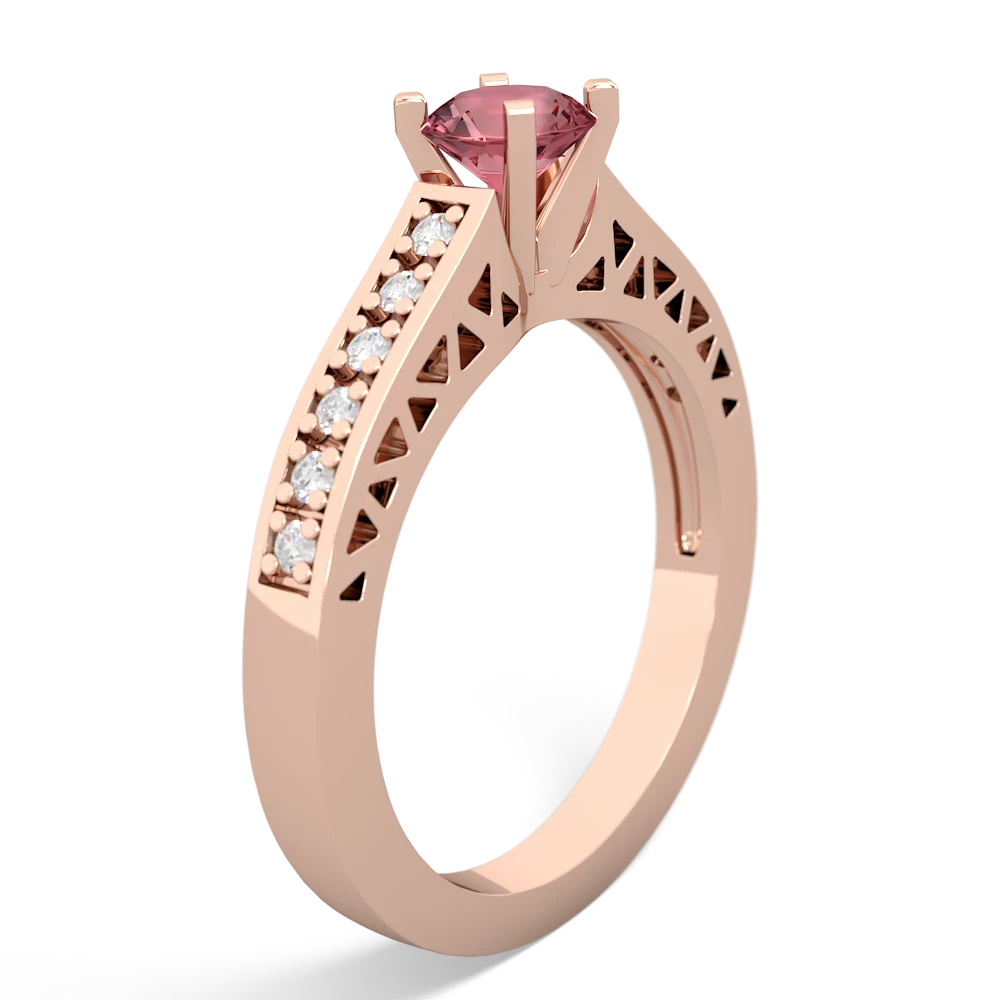 Pink Tourmaline Art Deco Engagement 5Mm Round 14K Rose Gold ring R26355RD