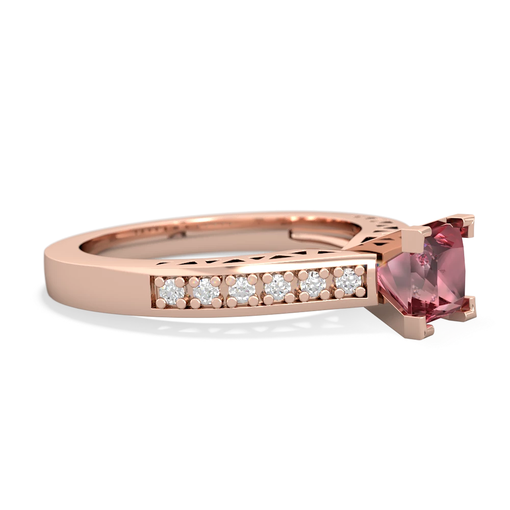 Pink Tourmaline Art Deco Engagement 5Mm Square 14K Rose Gold ring R26355SQ