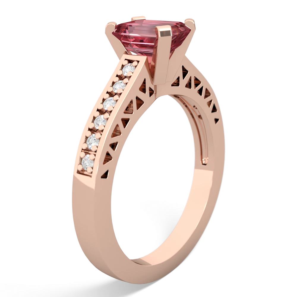 Pink Tourmaline Art Deco Engagement 7X5mm Emerald-Cut 14K Rose Gold ring R26357EM