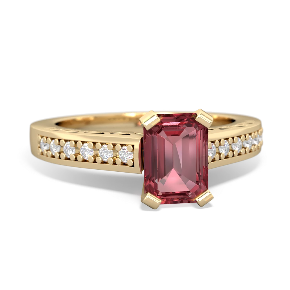 Pink Tourmaline Art Deco Engagement 7X5mm Emerald-Cut 14K Yellow Gold ring R26357EM