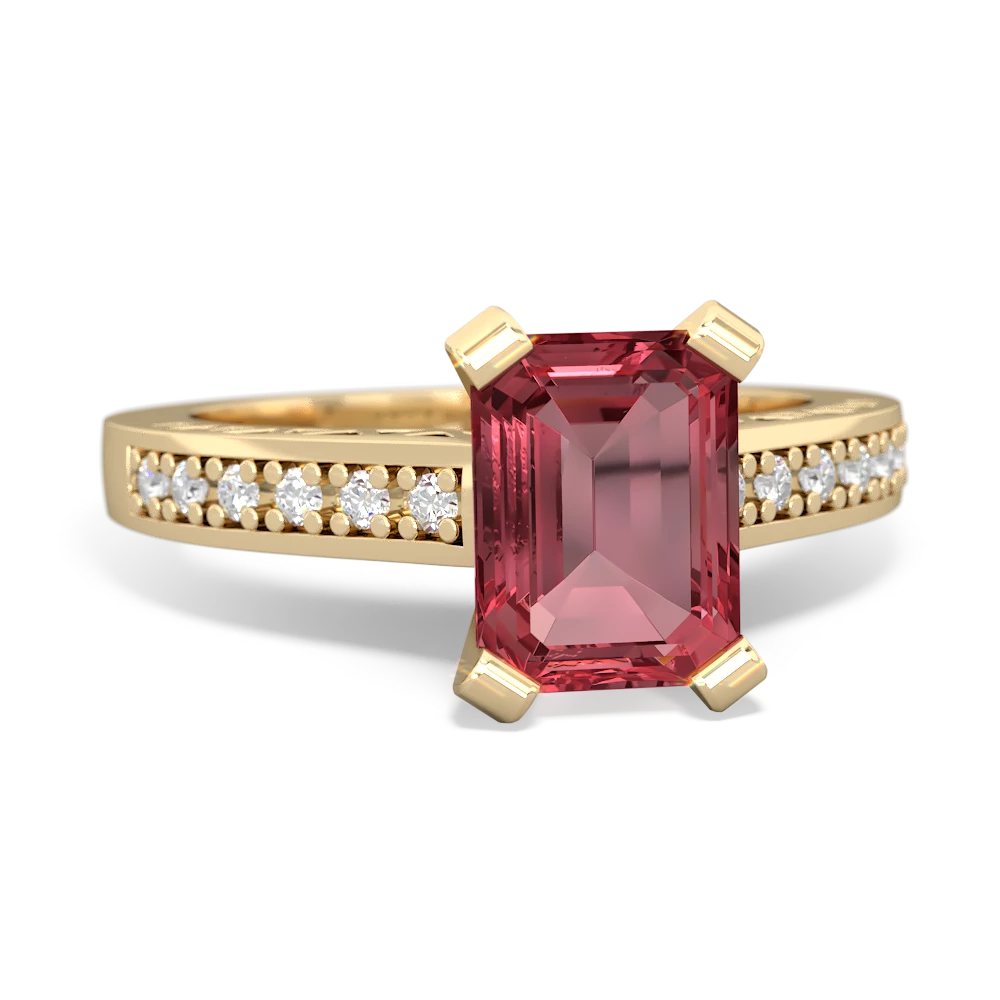 Pink Tourmaline Art Deco Engagement 8X6mm Emerald-Cut 14K Yellow Gold ring R26358EM