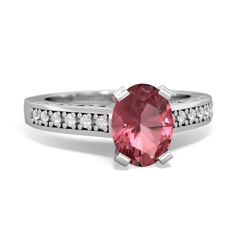 Pink Tourmaline Art Deco Engagement 8X6mm Oval 14K White Gold ring R26358VL