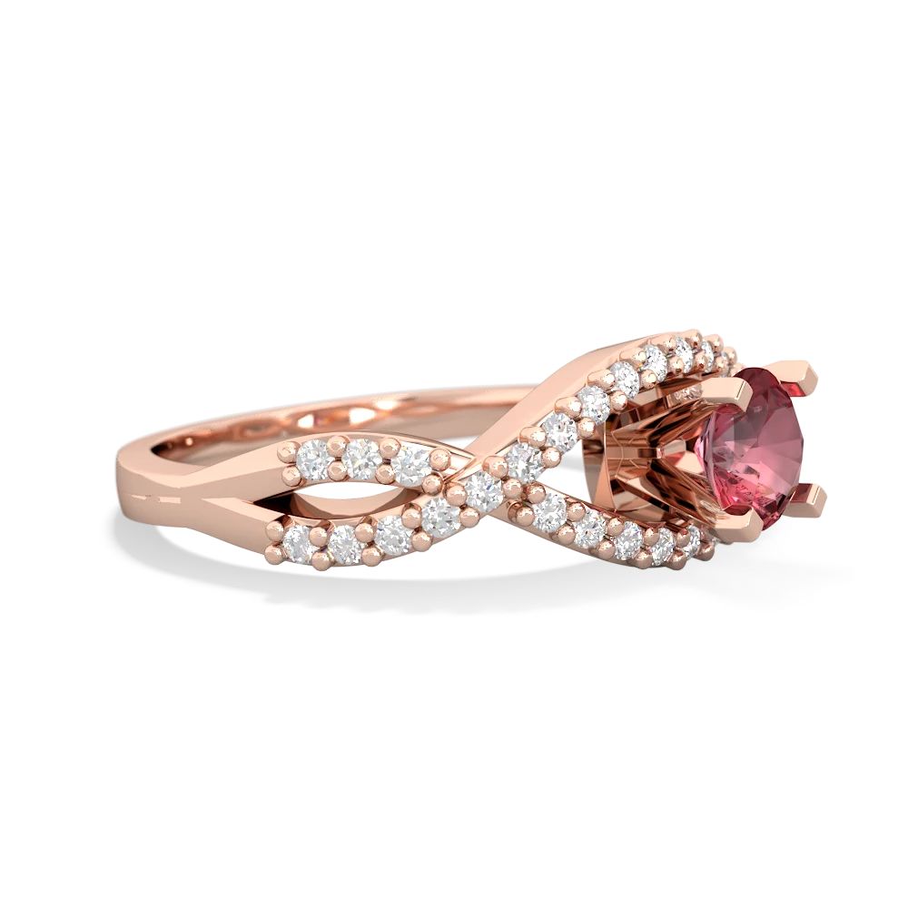 Pink Tourmaline Diamond Twist 5Mm Round Engagment  14K Rose Gold ring R26405RD