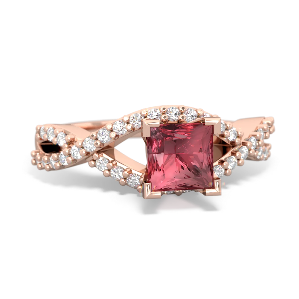 Pink Tourmaline Diamond Twist 5Mm Square Engagment  14K Rose Gold ring R26405SQ