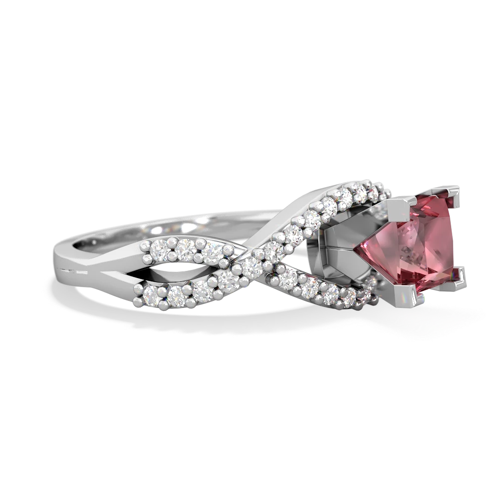 Pink Tourmaline Diamond Twist 5Mm Square Engagment  14K White Gold ring R26405SQ