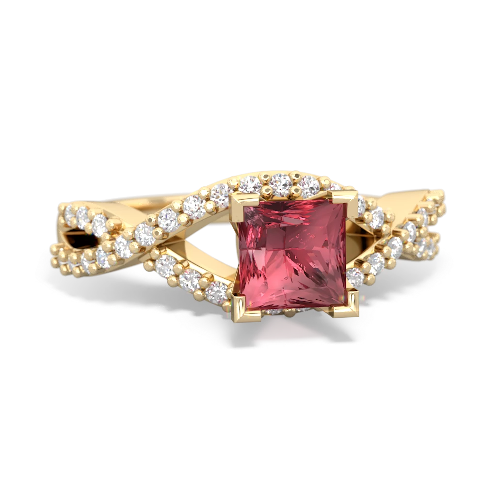 Pink Tourmaline Diamond Twist 5Mm Square Engagment  14K Yellow Gold ring R26405SQ