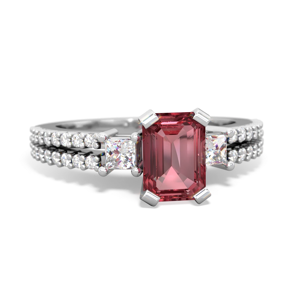 Pink Tourmaline Classic 7X5mm Emerald-Cut Engagement 14K White Gold ring R26437EM