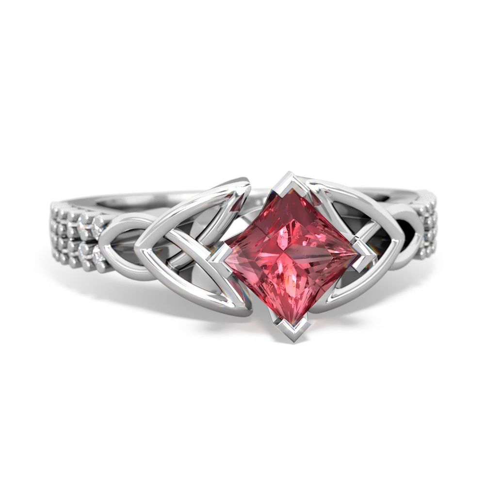 Pink Tourmaline Celtic Knot 5Mm Square Engagement 14K White Gold ring R26445SQ