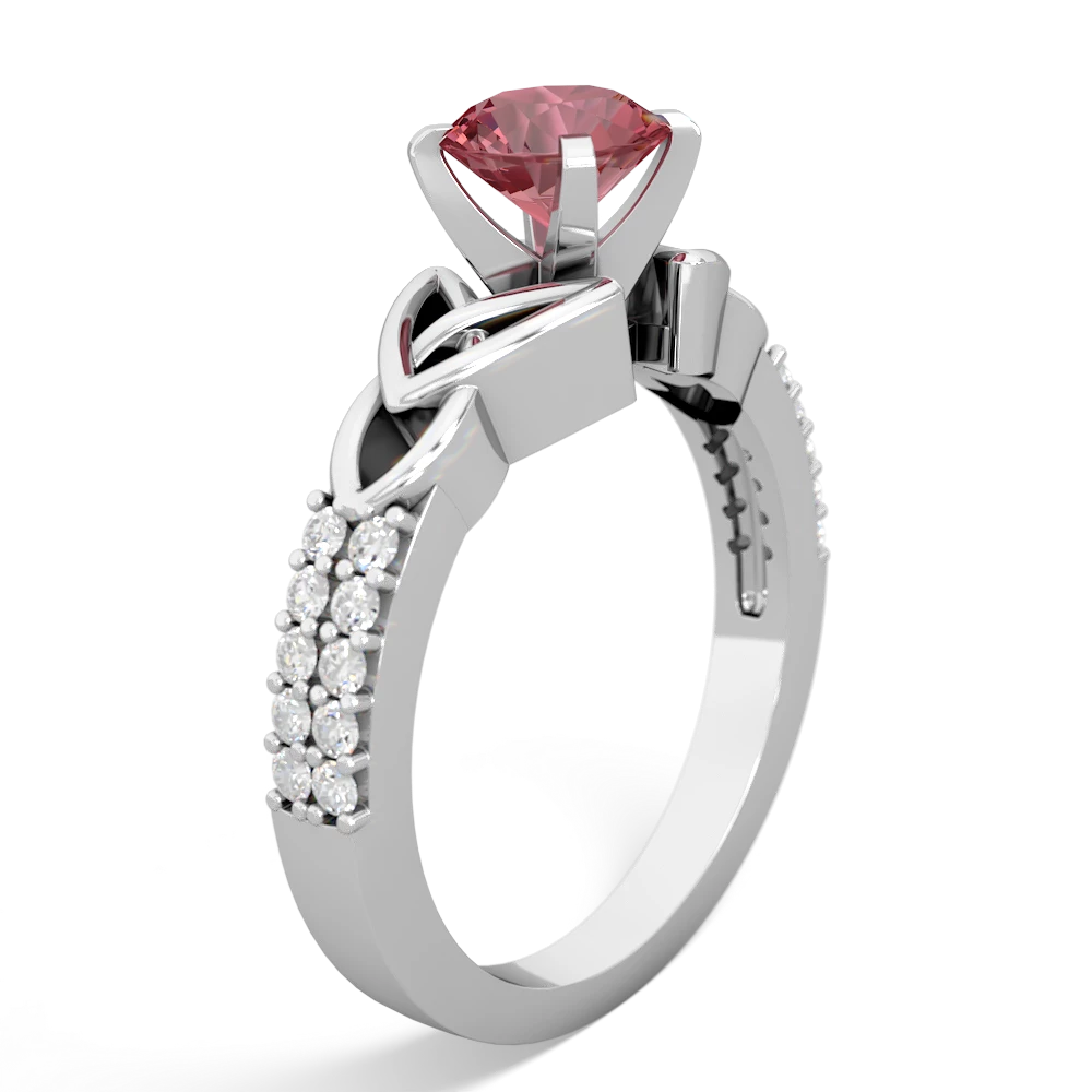 Pink Tourmaline Celtic Knot 6Mm Round Engagement 14K White Gold ring R26446RD