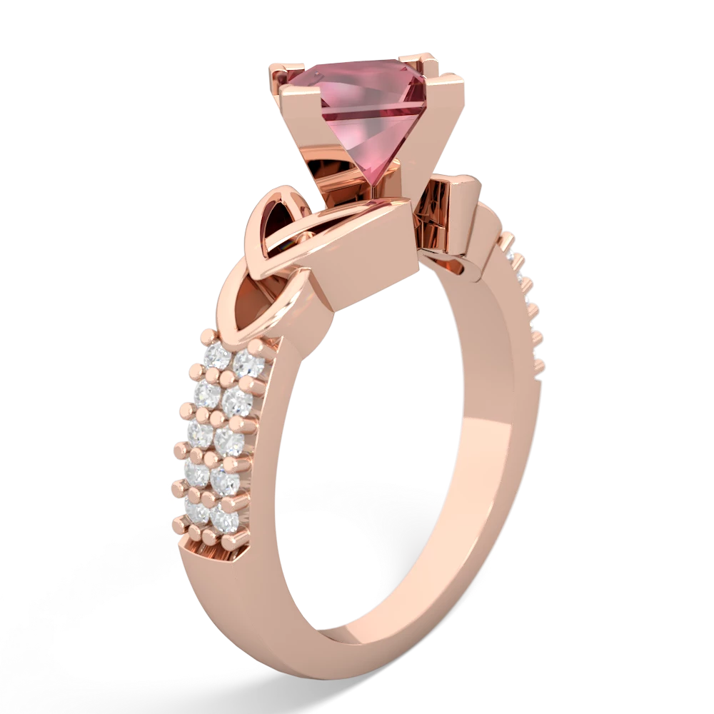 Pink Tourmaline Celtic Knot 6Mm Princess Engagement 14K Rose Gold ring R26446SQ