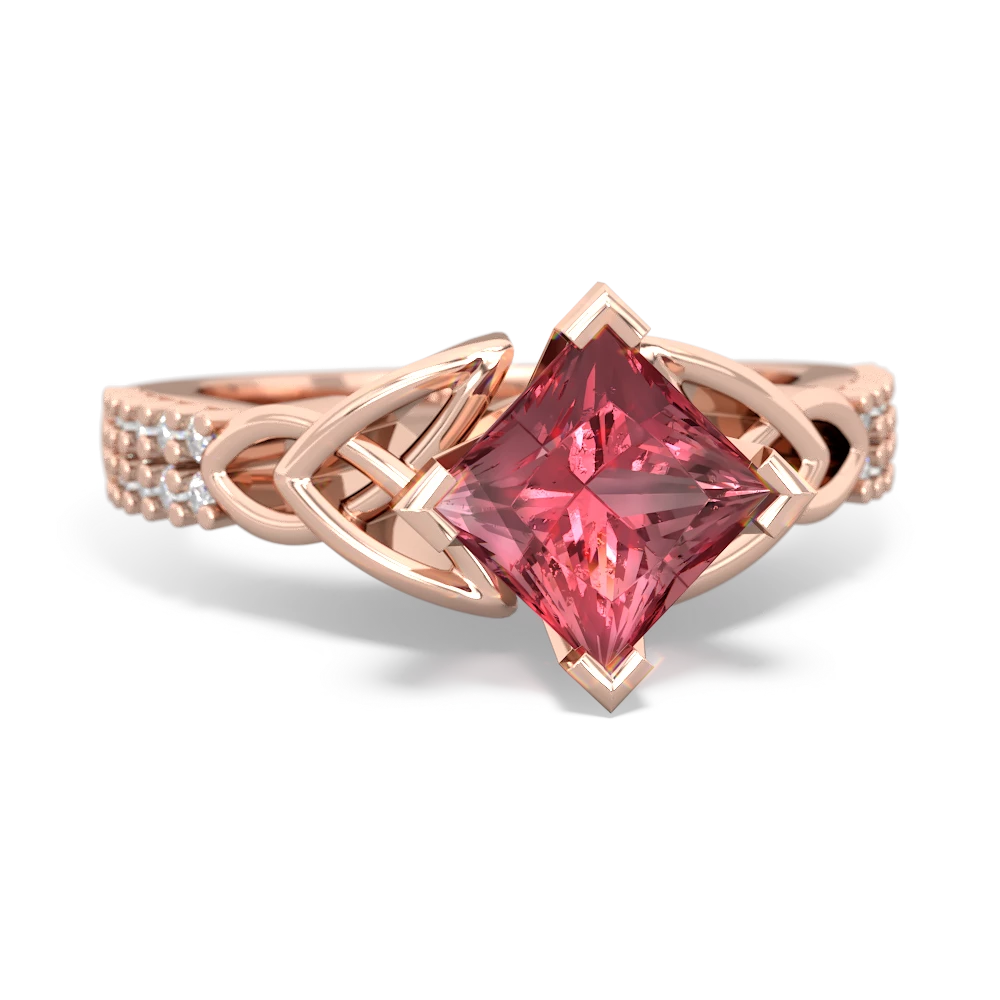 Pink Tourmaline Celtic Knot 6Mm Princess Engagement 14K Rose Gold ring R26446SQ
