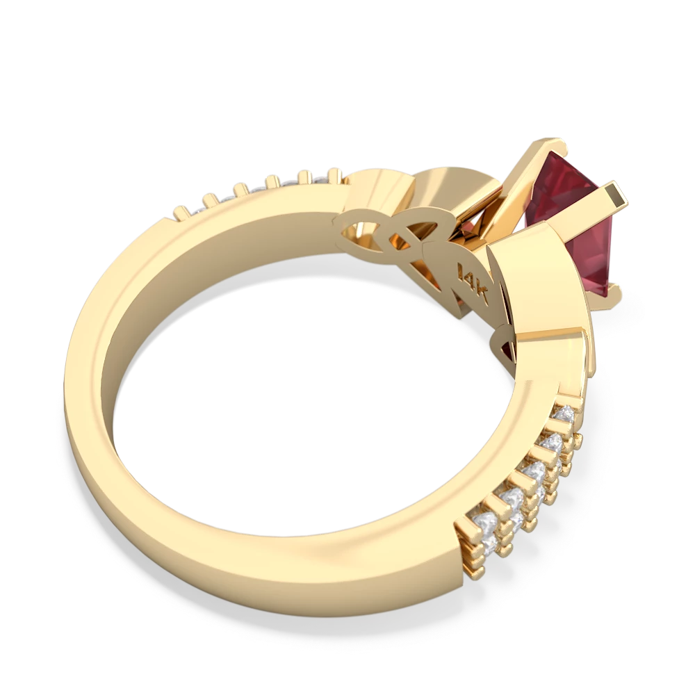 Pink Tourmaline Celtic Knot 7X5 Emerald-Cut Engagement 14K Yellow Gold ring R26447EM