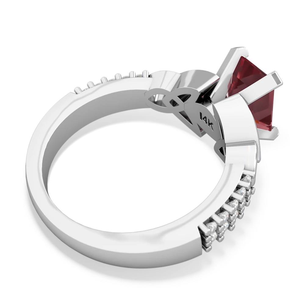 Pink Tourmaline Celtic Knot 8X6 Emerald-Cut Engagement 14K White Gold ring R26448EM