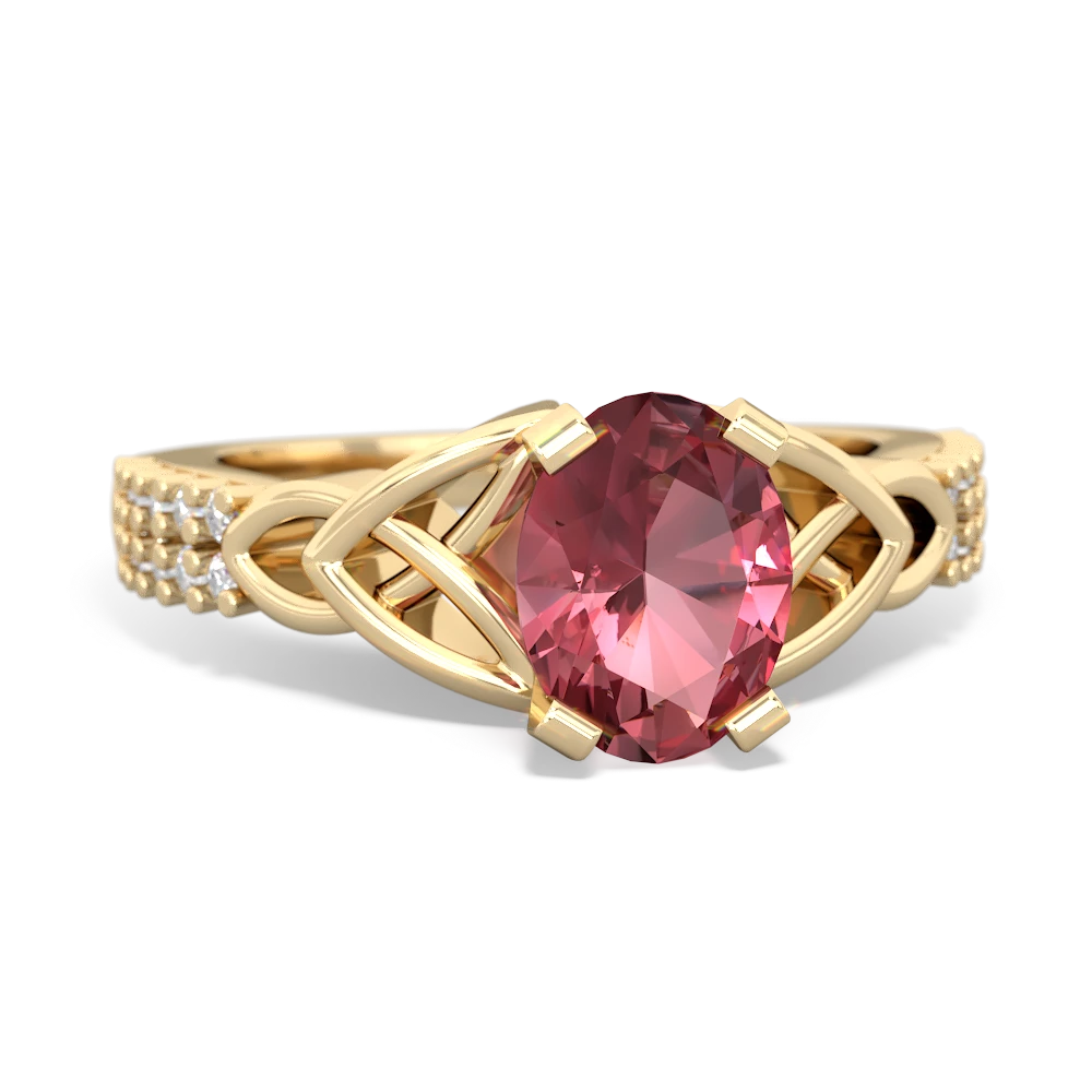 Pink Tourmaline Celtic Knot 8X6 Oval Engagement 14K Yellow Gold ring R26448VL