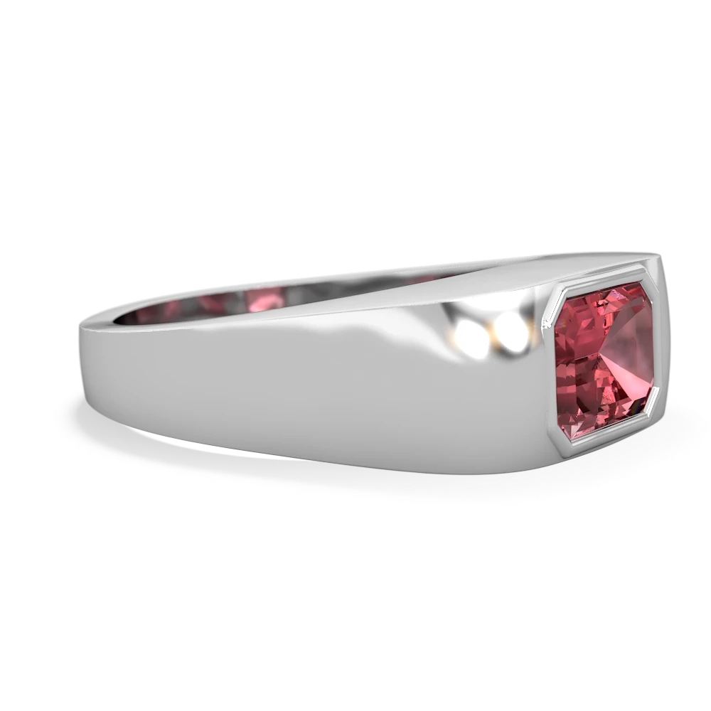 Pink Tourmaline Men's Emerald-Cut Bezel 14K White Gold ring R0410