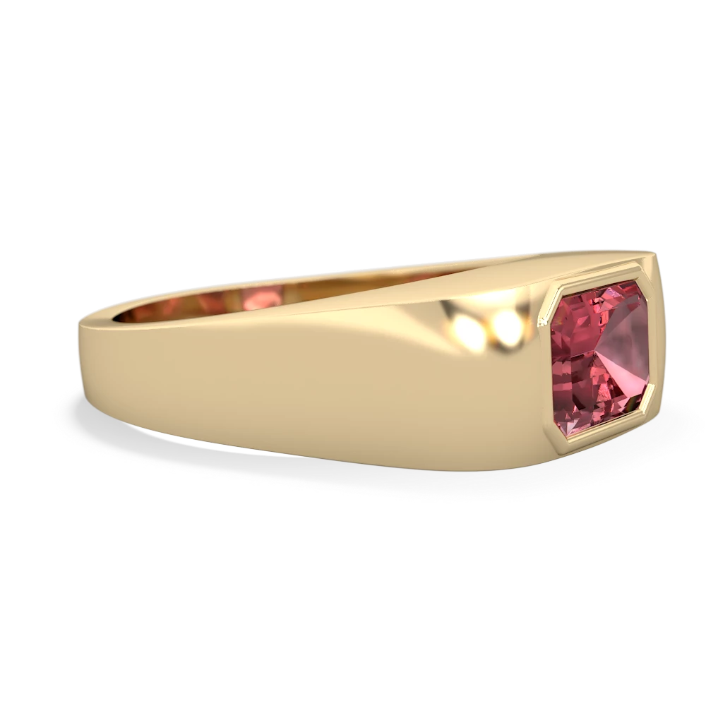 Pink Tourmaline Men's Emerald-Cut Bezel 14K Yellow Gold ring R0410