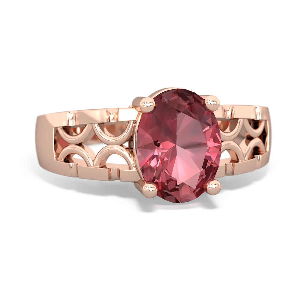 Pink Tourmaline Art Deco Filigree 14K Rose Gold ring R2322