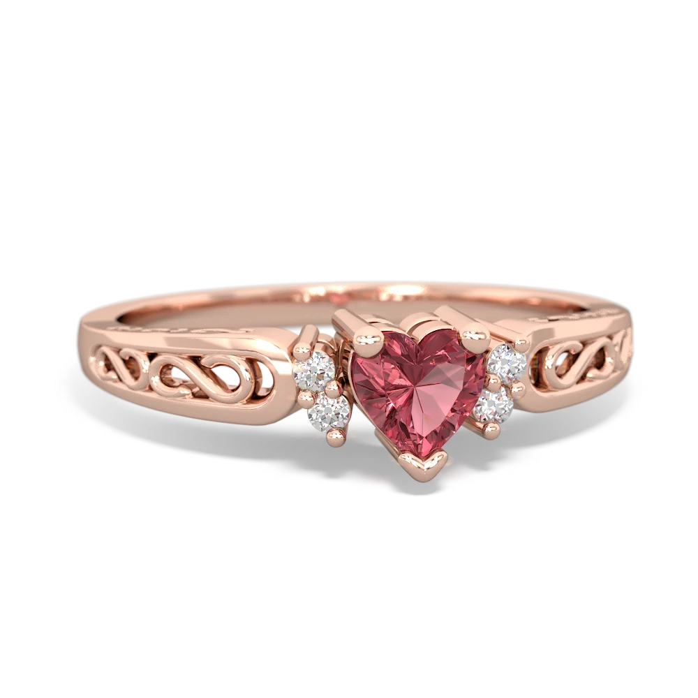 Pink Tourmaline Filligree Scroll Heart 14K Rose Gold ring R2429