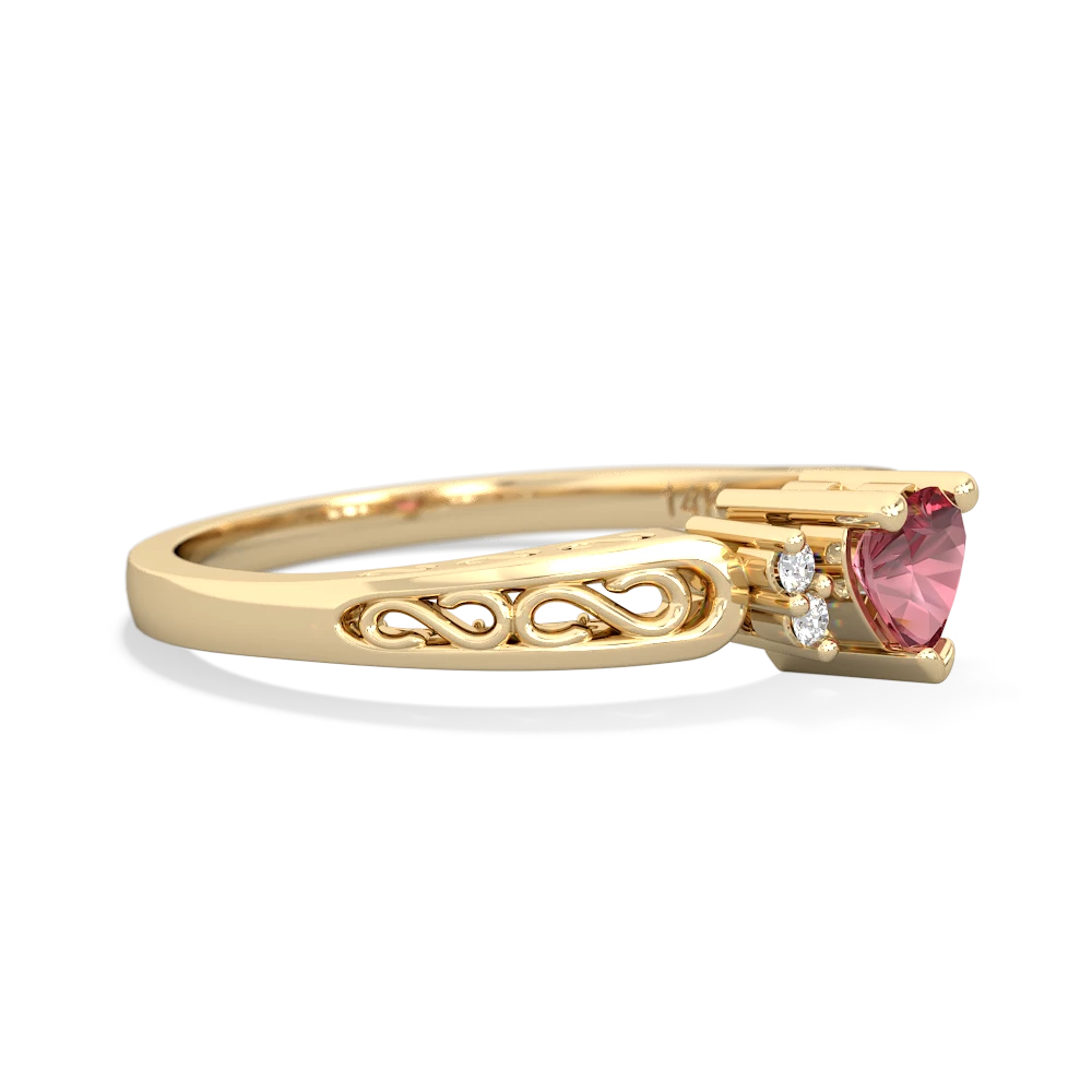 Pink Tourmaline Filligree Scroll Heart 14K Yellow Gold ring R2429